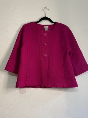 Chico's Bright Fuchsia Three-Button Textured Jacket. Sz 1 (M 8-10)